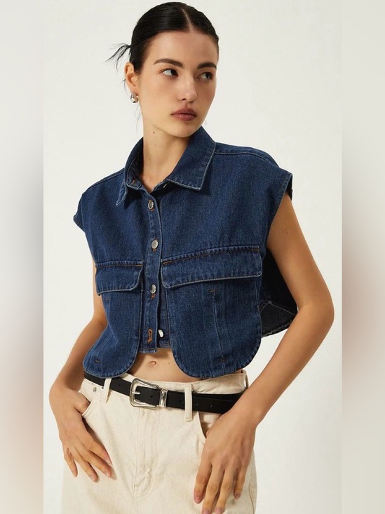 Commense Tops - Commense denim cropped top/vest. Size XS. Excellent condition!